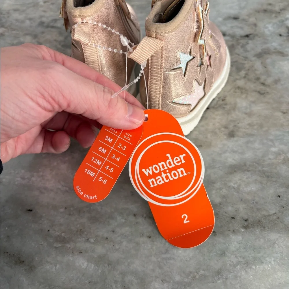 NWT Wonder Nation Baby Girl Star Combat Boots Size 2 (3 Months)